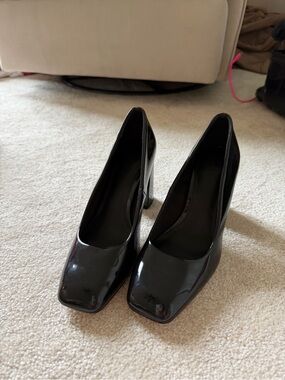 H&M Black Patent Square-Toe High Heels